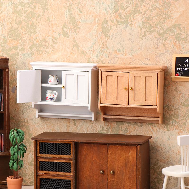 1/12 Dollhouse Miniature Wall Cabinet Closet Shelves Model Doll Home Cabinets Furniture Decor Toy Dolls House Accessories