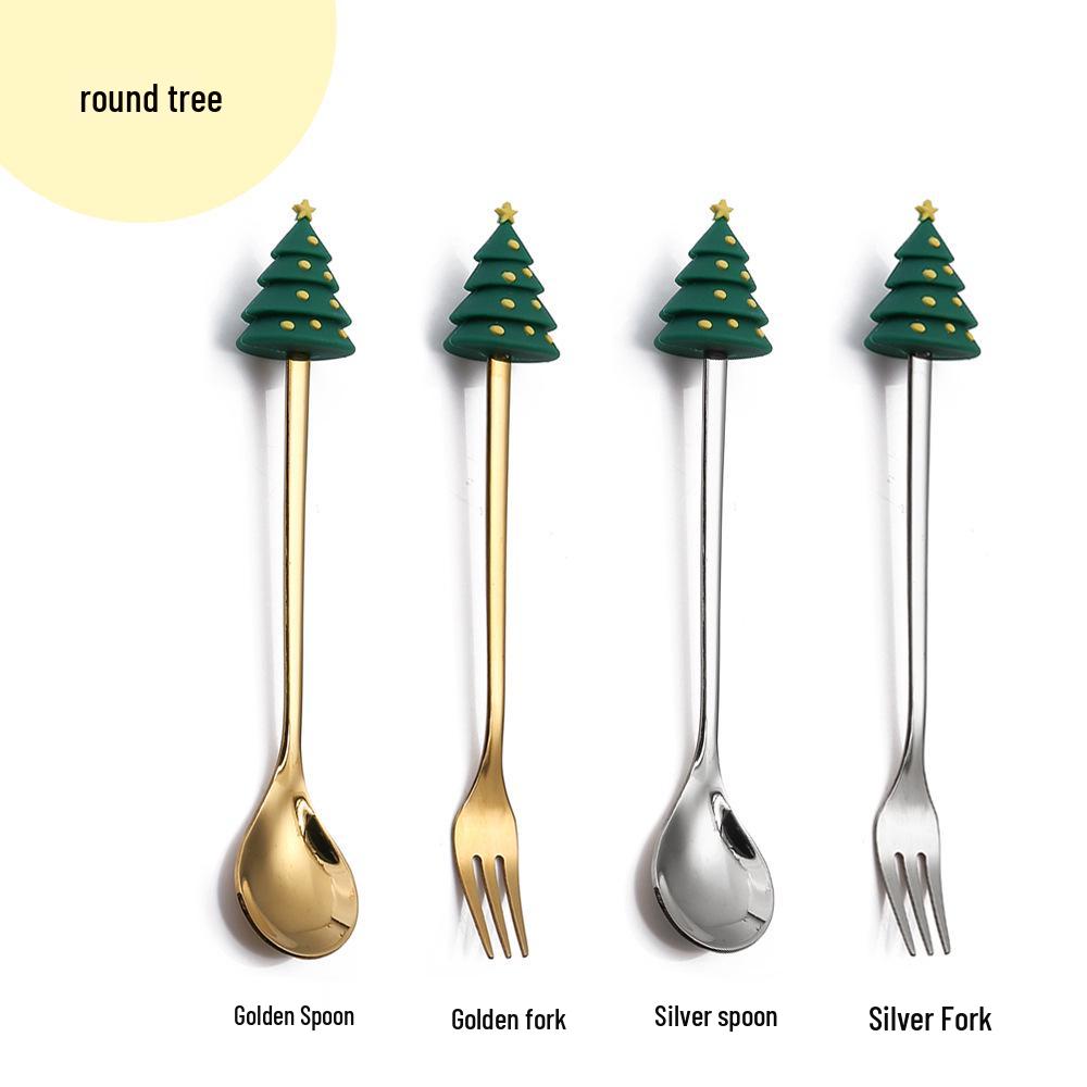 Cartoon Rabbit Christmas Dessert Spoon and Fork Set - Cute Party Favor Stirring Spoon