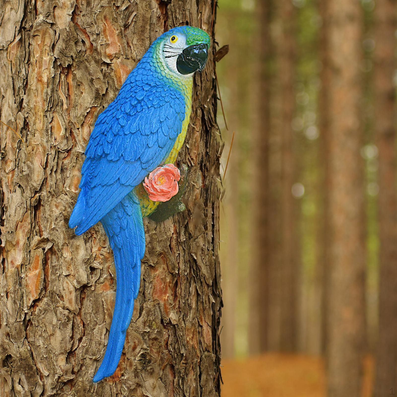

Outdoor Parrot Figurine Bird Sculpture Tree Decor Animal Garden Statue Ornament for Left Blue