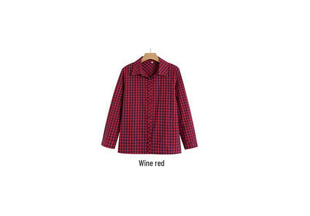Spring/Autumn Plaid Loose Long-Sleeve Shirt for Women Aged 50-60