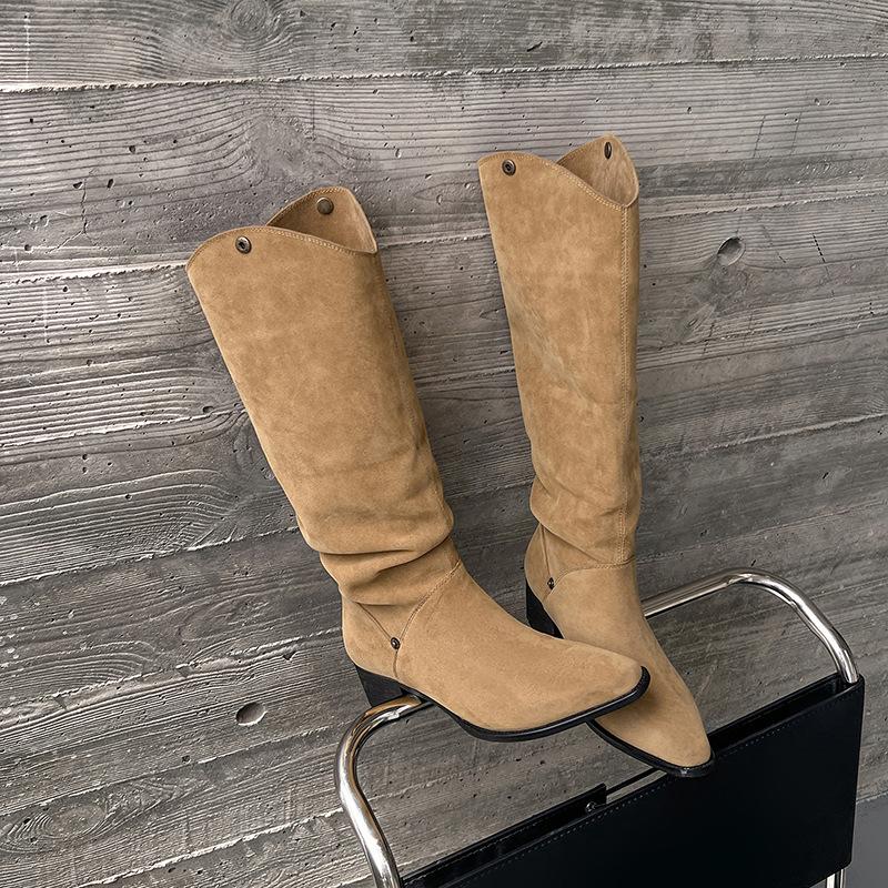 

Стильные и простые ботфорты-трансформеры 2025 осень и зима новая модель острый носок толстый каблук до колена маленькие короткие ботинки рыцарские сапоги женские 40