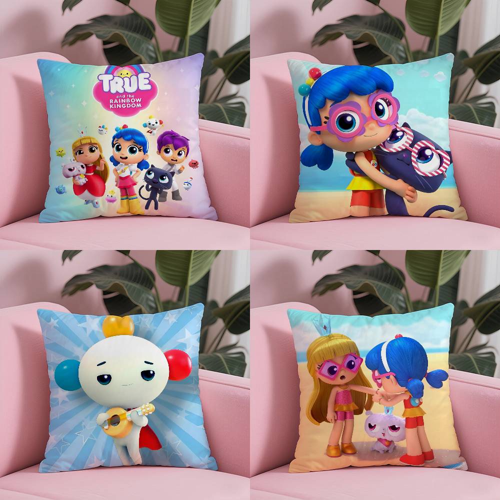 Kwaii True R-Rainbow Kingdom Pillow Case Anti-dustmite Pillowcase Invisible Zipper Silky Short Plush Sofa Cushion Cover