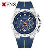 Oufanny Men's Fashionable Multifunctional Waterproof Quartz Watch with Calendar, Three Dials, Six Hands, and Cool Color Blocking