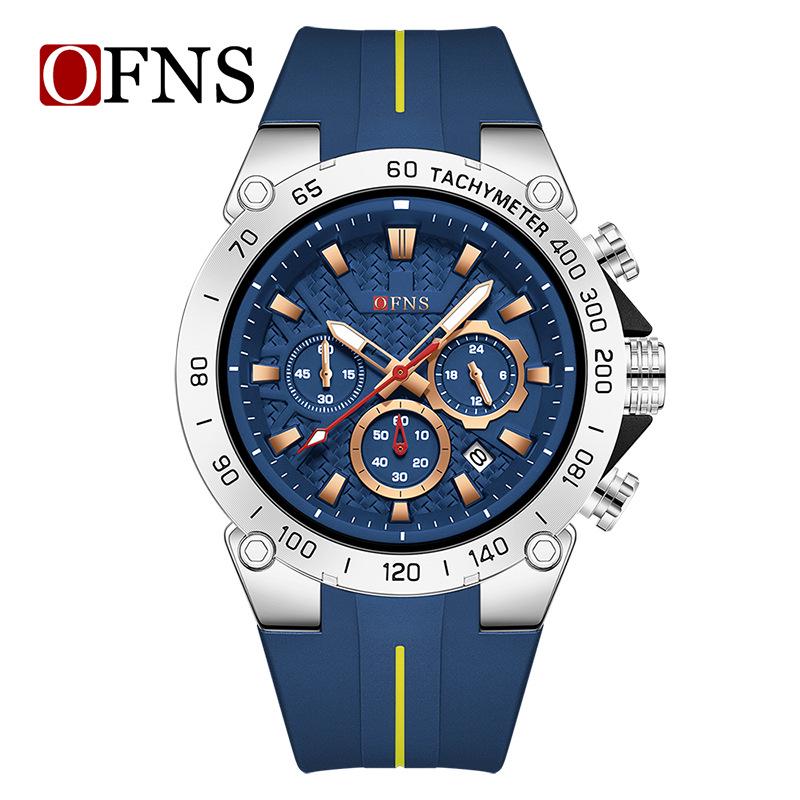 Oufanni Men s Chronograph Watch - Single Calendar, Three Dials, Six Hands, 50M Waterproof Quartz.