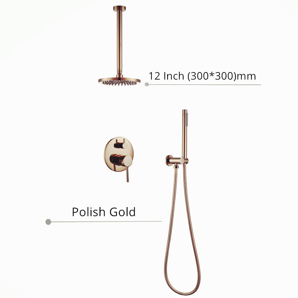 Black Shower System Set Bathroom Faucet Mixer Diverter Tap Brass Ceiling Or Wall Arm Handheld Spray With 8-16" Rian Head