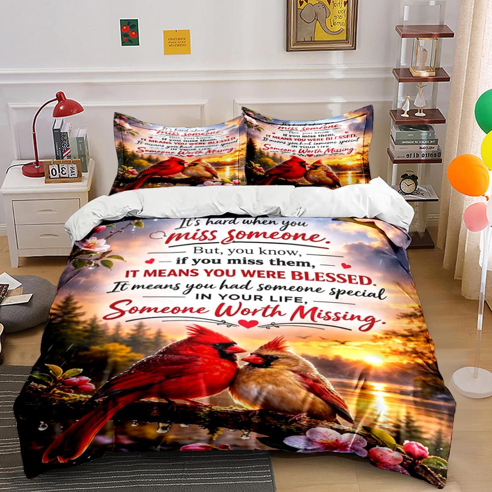 Cardinal Birds and Inspirational Quote Bedding Set Bedding set (1 duvet cover, 2 pillowcases, duvet not included) 135x200cm