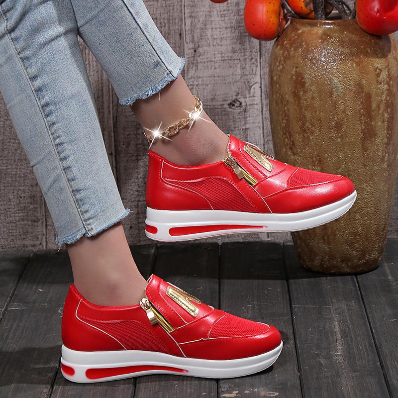 2023 nowe trampki damskie duże rozmiary gruba podeszwa boczny zamek błyskawiczny jednokolorowe obuwie trampki damskie