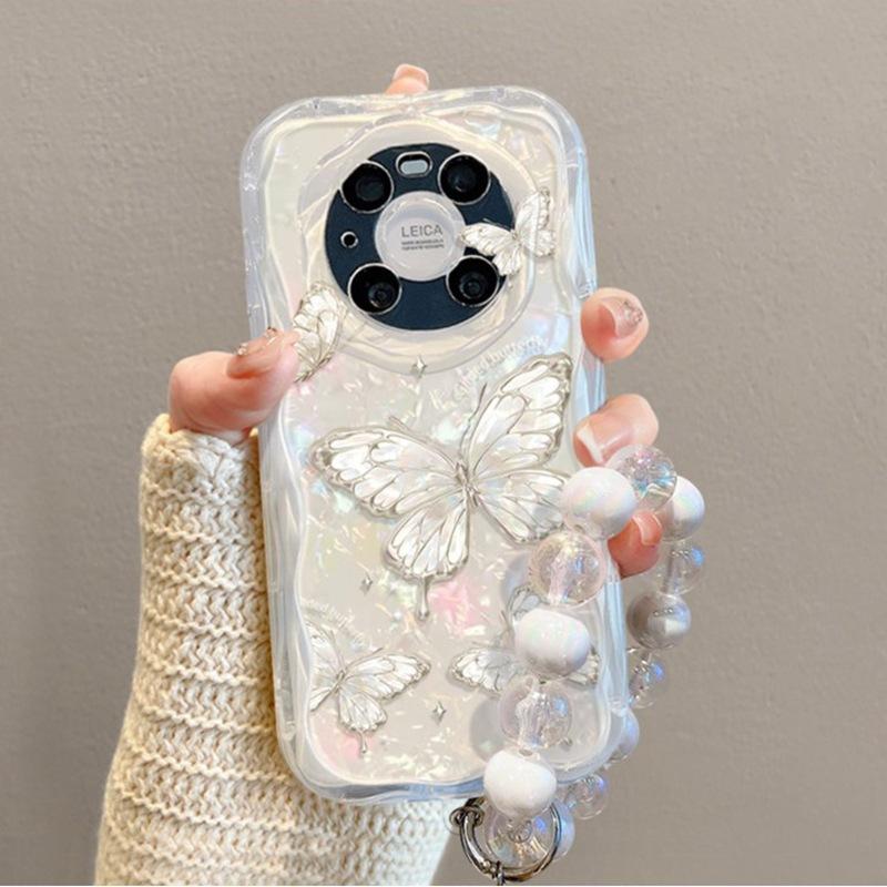 Applicable To VIVO Y300 Curved Edge Mobile Phone Case V40Lite Shell Pattern Butterfly Bracelet Y38 Fine Hole Transparent