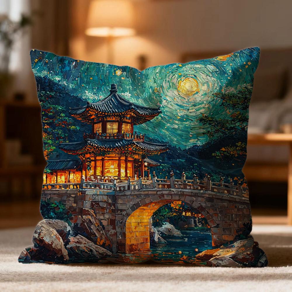 Popular F-FFoguo Temple Cushion Cover Soft Washable Pillow Case Multi-Scene for Couch Bed Travel Office Use