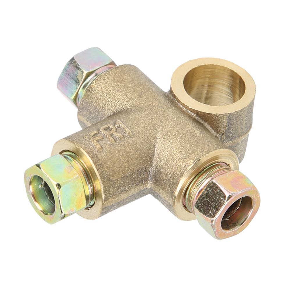 Brake Tee, Qiilu Nut, 3 Way T Shape Brake Tee Short Union M10 3/16in Pipe 10mm with 3 Male Nuts