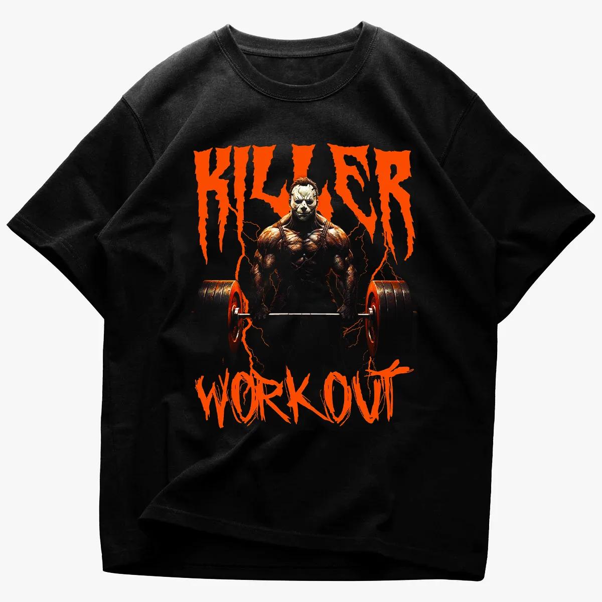 

Killer workout pure cotton Tshirt retro streetwear mens fitness muscle graphic tee black orange - Men s Summer Cotton Graphic... S разноцветный
