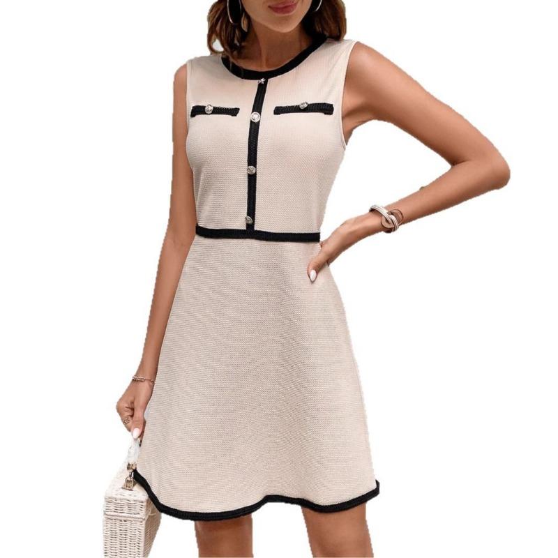 This Spring and Summer Women's Dress Is Elegant and Stylish Featuring A Round-neck Knitted Dress