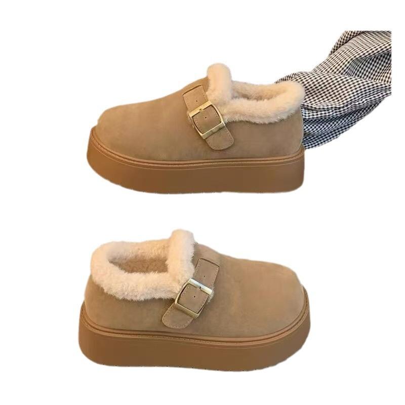 Lässige dicke Sohle flauschige Schneestiefel Baumwollschuhe Damen Herbst und Winter verdickt und Samt warm Birkenstocks rutschfest