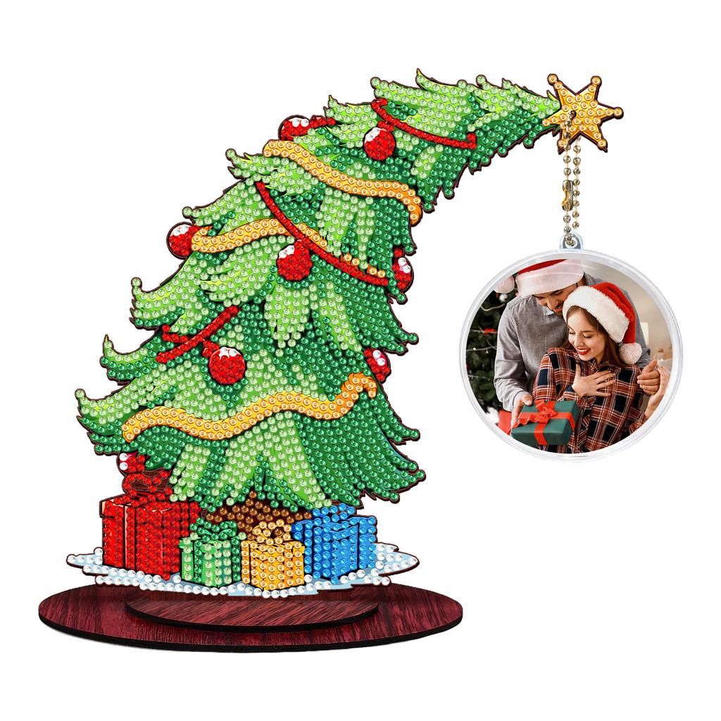 Christmas Tree DIY 2D/Flat Wooden Desktop Diamond Art Kits Diamond Art Tabletop Painting Kit for Adults Home Office Table Decor