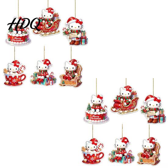 Christmas Gift for Friends Kitty Ornaments 2D Flat Acrylic Hanging Decorations Cute Winter Holiday Ornaments Cartoon Pendants Tree Home Decor