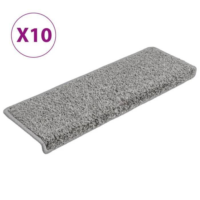 VidaXL Tapis d'escalier 10 pièces 65 x 21 x 4 cm Gris Bord rectangulaire 149815