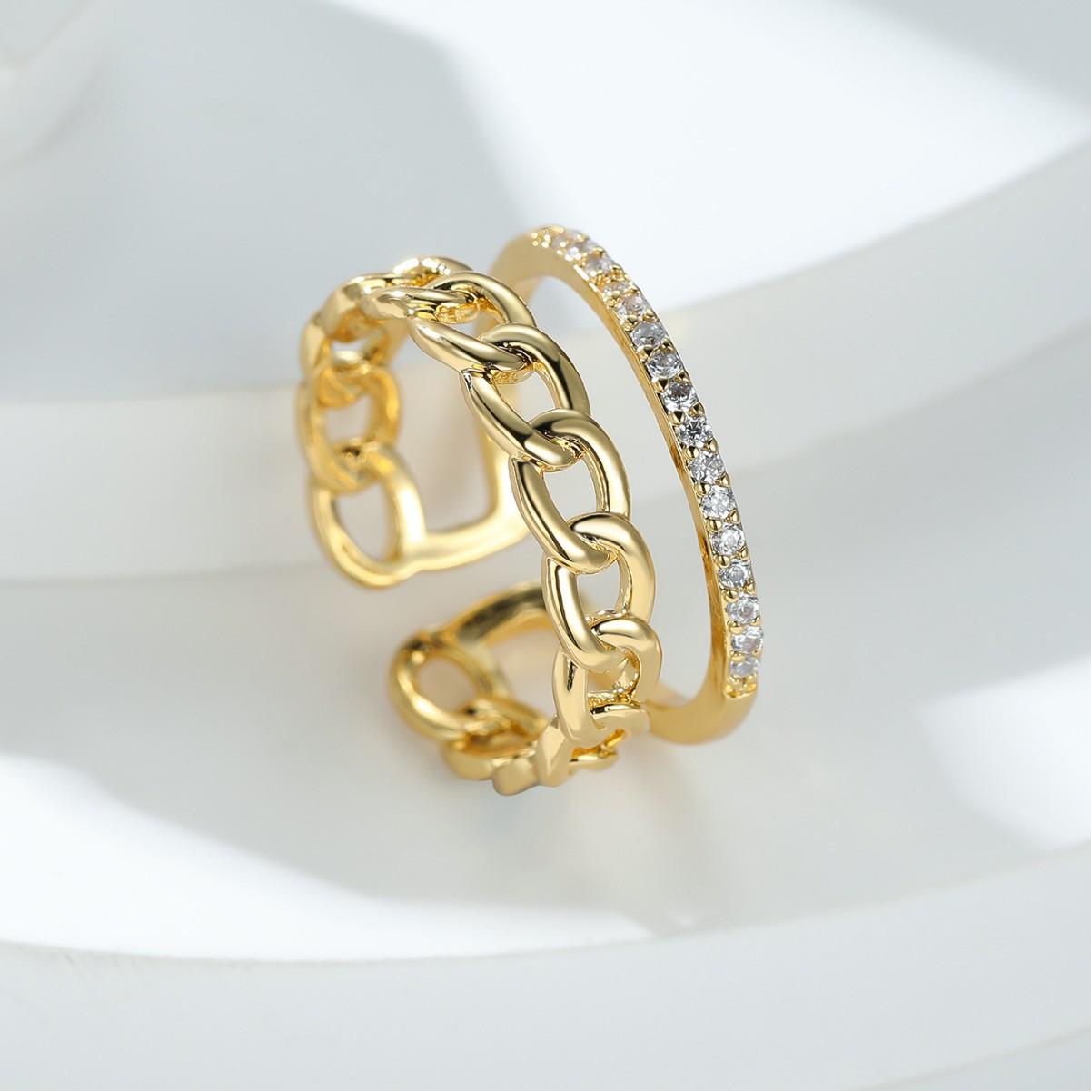 

New double-layer diamond-set ring, simple personality and literary temperament jewelry ring золотий