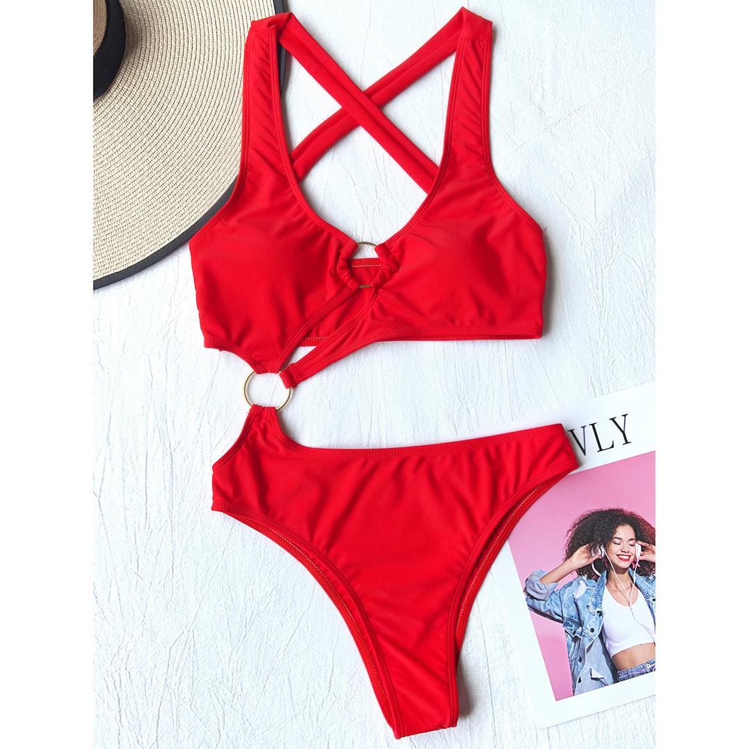 

2025 сексуальный халтер асимметричный одно плечо цельный купальник женский купальник женский купальный костюм женский купальник женский монокини L красный