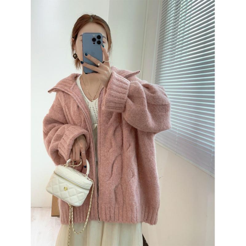 

Осень и зима новый свободный кардиган на молнии в стиле ретро с вязаным узором «косы», нежный на ощупь, универсальная куртка-свитер для женщин One Size