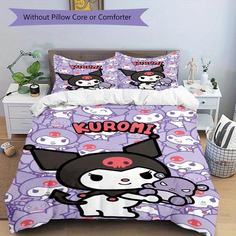 3pcs Sanrio Kuromi Quilt Cover Set (1 Quilt Cover + 2 Pillowcases Without Pillow Core), High-Definition Printing for Home and Dormitory.S075