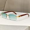 New frameless trimmed personalized sunscreen sunglasses catwalk travel fashion versatile wood grain legs advanced sunglasses