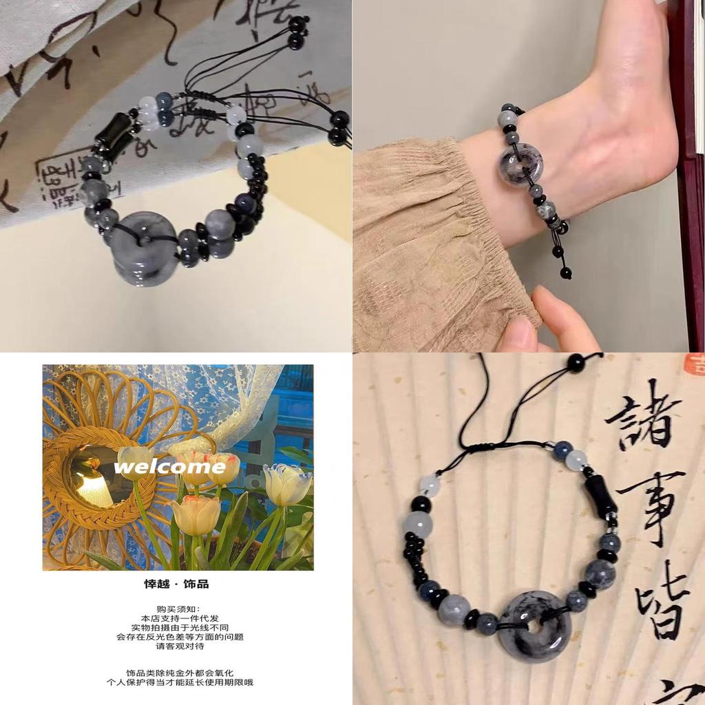 Distinctive Chinese Style Black Resin Stone Beaded Bracelet For Women