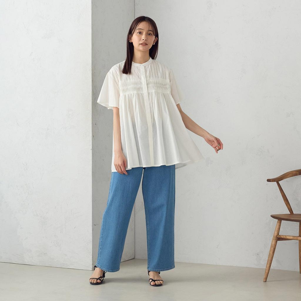 Comme Ca Ism Indian Cotton Pintuck White Blouse, 12-90IK07-205,