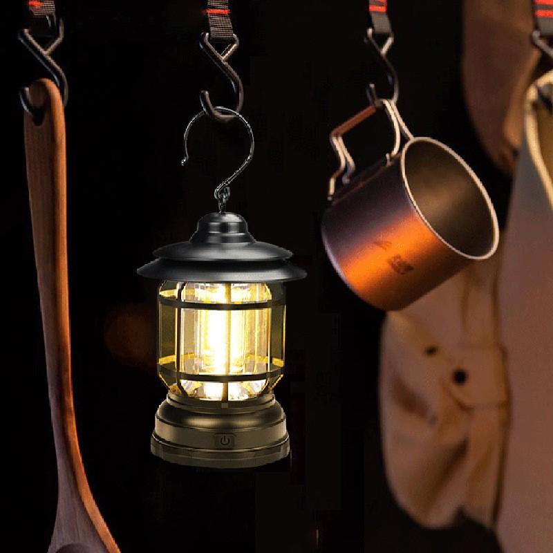 Portable LED Camping Lantern With Rotating Switch Outdoor Hanging Light Tent Campfire Hiking Emergency