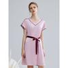 Seven-Yarn New Arrival Silks and Satins Artificial Silk Nightdress Women's Short-Sleeved Pajamas Thin V-neck Series Belt Simple Homewear Dress