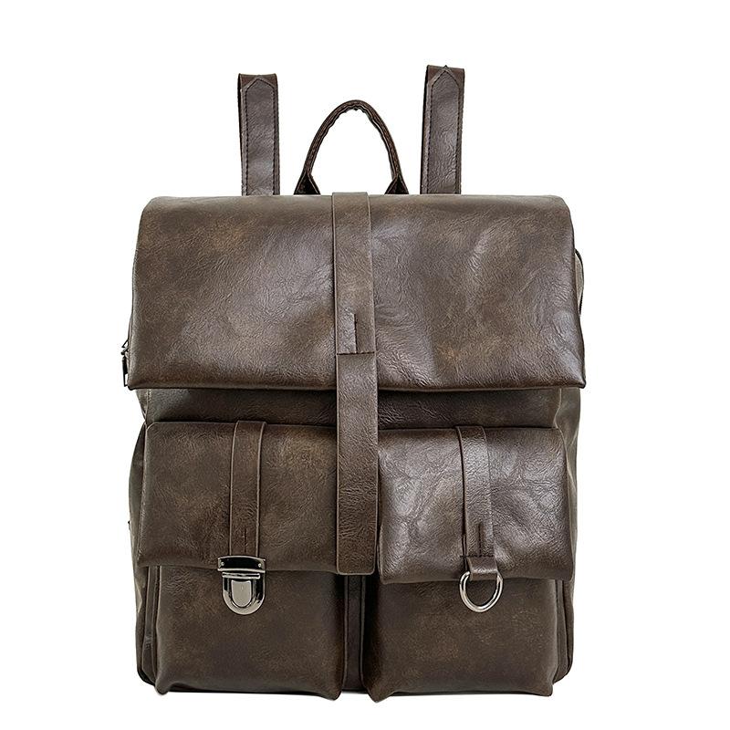 Schoolbag Vintage PU Leather Backpack Men's and Women's Commuter Niche Design Sense Travel Backpack Advanced Sense Student School Bag Computer Bag