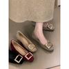 Inner Height Increase Single Shoes Metal Square Buckle Shoes Ladyshoes French Commuter Shoes Workplace Style Versatile