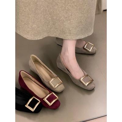 Inner Height Increase Single Shoes Metal Square Buckle Shoes Ladyshoes French Commuter Shoes Workplace Style Versatile