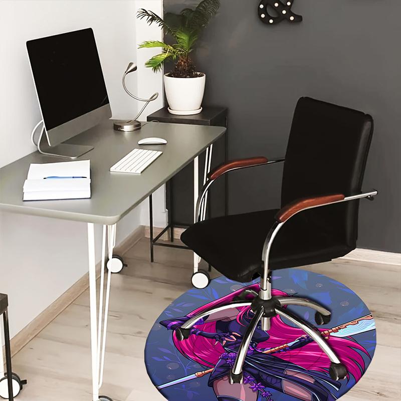 

1pc Pink-haired warrior with swords and mystical. Round carpet, Made of Polyester,Perfect for Decorating Office Chairs, Living Rooms,fplt168 80cm by 80cm