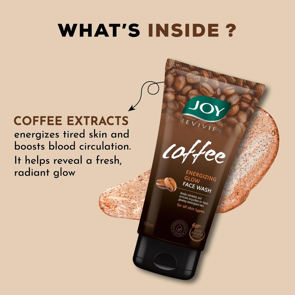 Joy Tan Removal Exfoliating Coffee Face Wash 150ml Pack of 1 Energizing Glow for Dull Skin