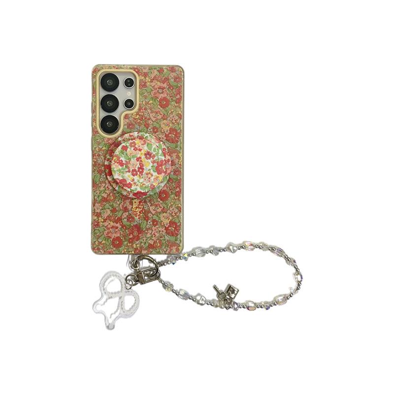 Glitter Magnetic Stand Phone Case for Samsung S25 Ultra/S23 FE - Autumn & Winter Flowers Design