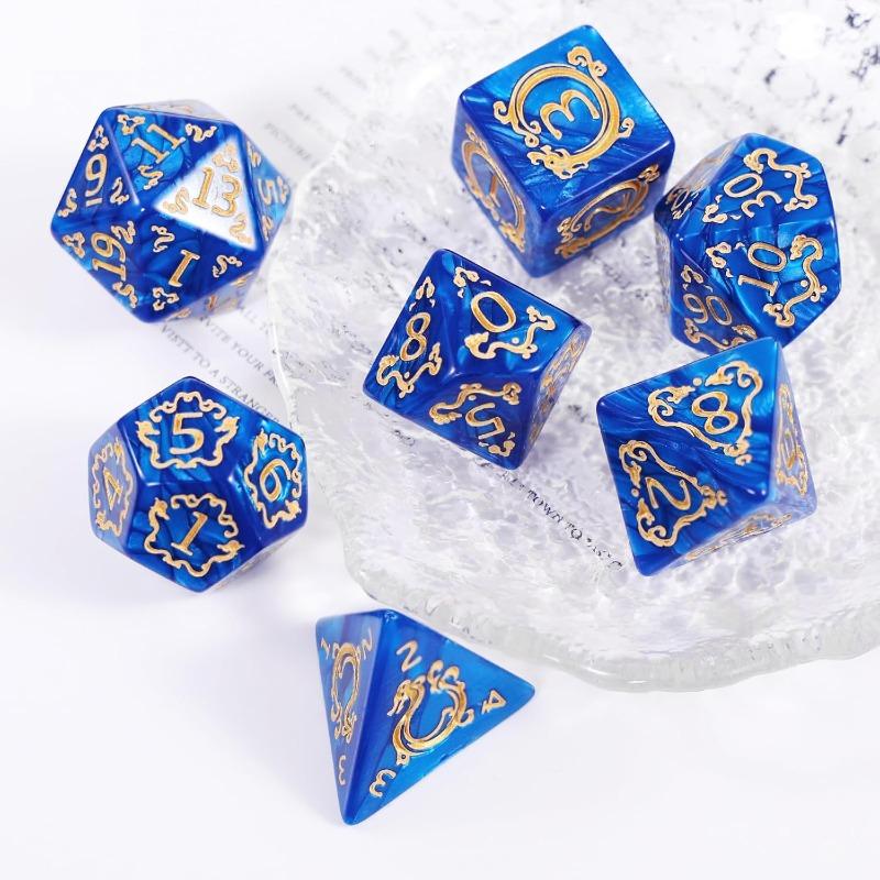 Role Playing Game Dice 7Pcs DND Set Dragon Pattern Polyhedral Dices for D&D TRPG Board Game Gift Accessories