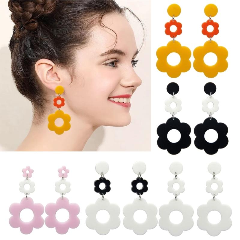 Statement Flower Earrings for Women Comfortable Acrylic Designs Portable Decoration for Bohemian and Retro Styles