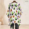 Women Plus Size Round Neck Batwing Sleeve Loose Halloween Printed White Top Side Slit Hem