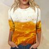 Womens Casual Crew Neck Three Quarter Sleeve Printed Top Relaxed Fit Soft Lightweight Festival Theme T Shirt Blouse
