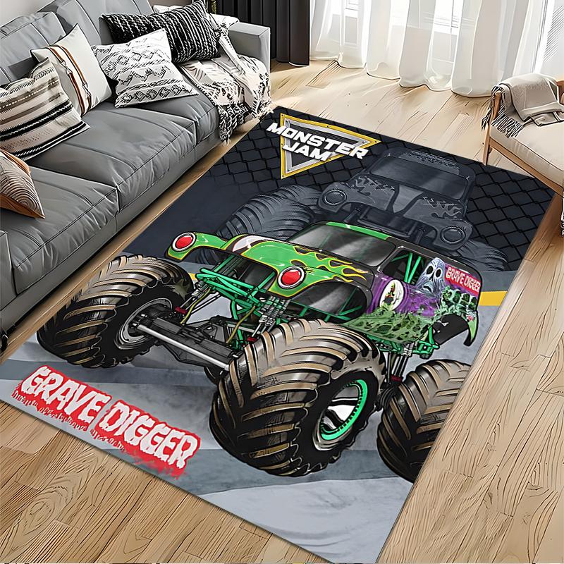 Monster Jam Grave Digger LKW Design Teppich Rutschfester Teppich geeignet für Wohnzimmer- und Schlafzimmer-Sofas.