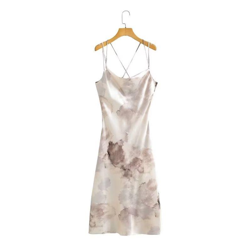 

Zbza Spring New Arrival Women s Clothing Fashion Style French Fashion Minority All-Match Casual Ink Painting Sling Dress Flower color S