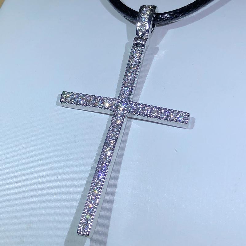 925 Sterling Silver Islamic Cross Necklace White Zircon Glittering Cross Pendant Ladies Religious Jewelry Gift