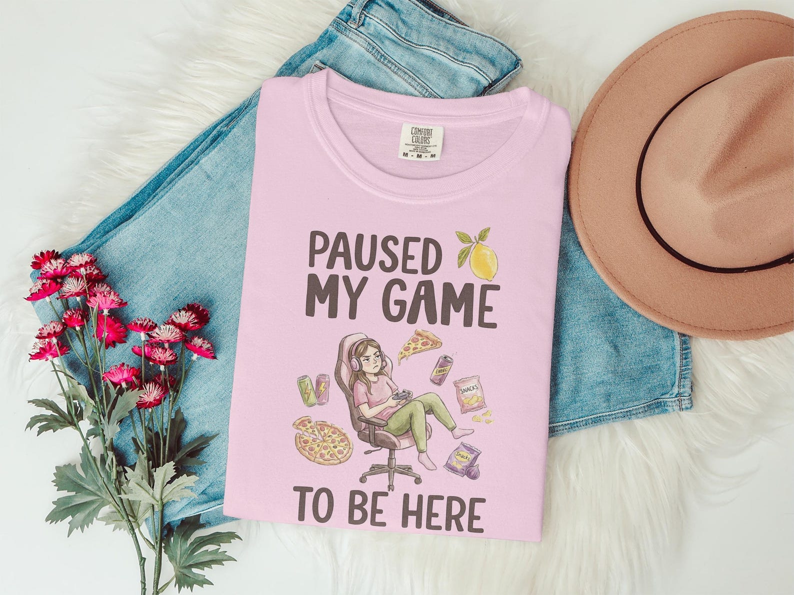 Paused My Game T-Shirts + T-shirts, Reluctantly Here, Funny Gamer Tee, Cozy Gaming Gift, Gaming Girl Shirt, Stardew Valley Shirt 2XL