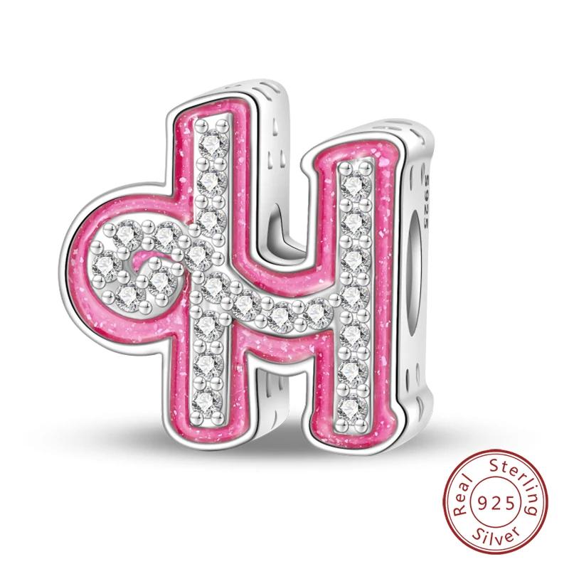New Copper Teenage Girl Pink 26 Letters Charms Beads For 3Mm Original Bracelets Diy Jewelry Birthday Gifts
