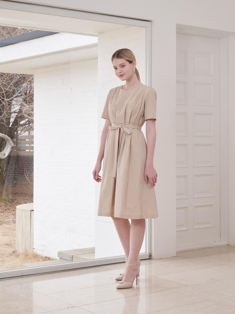 Koes Cotton Pleated Dress_Beige