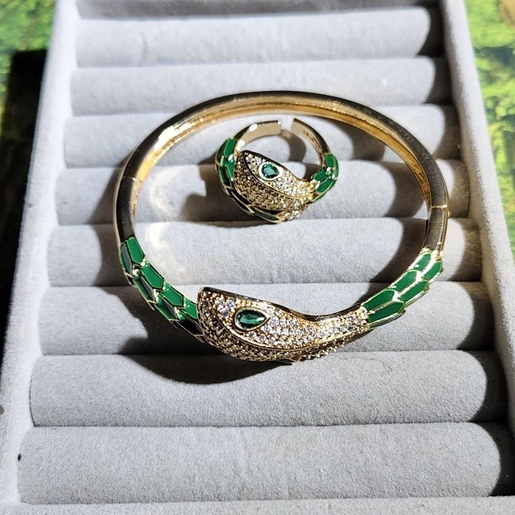 Fashionable Snake-shaped Open Bracelet and Ring Matching