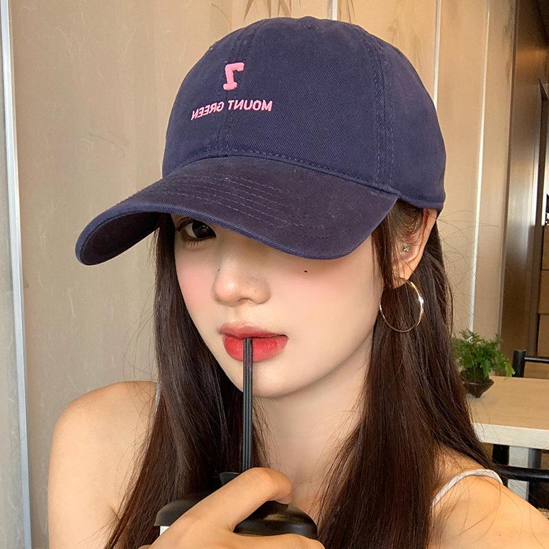 Korean-Style Embroidered Baseball Cap for Women - Wide Brim, Face-Slimming, Plus Size, Deep Sunshade Duckbill Hat