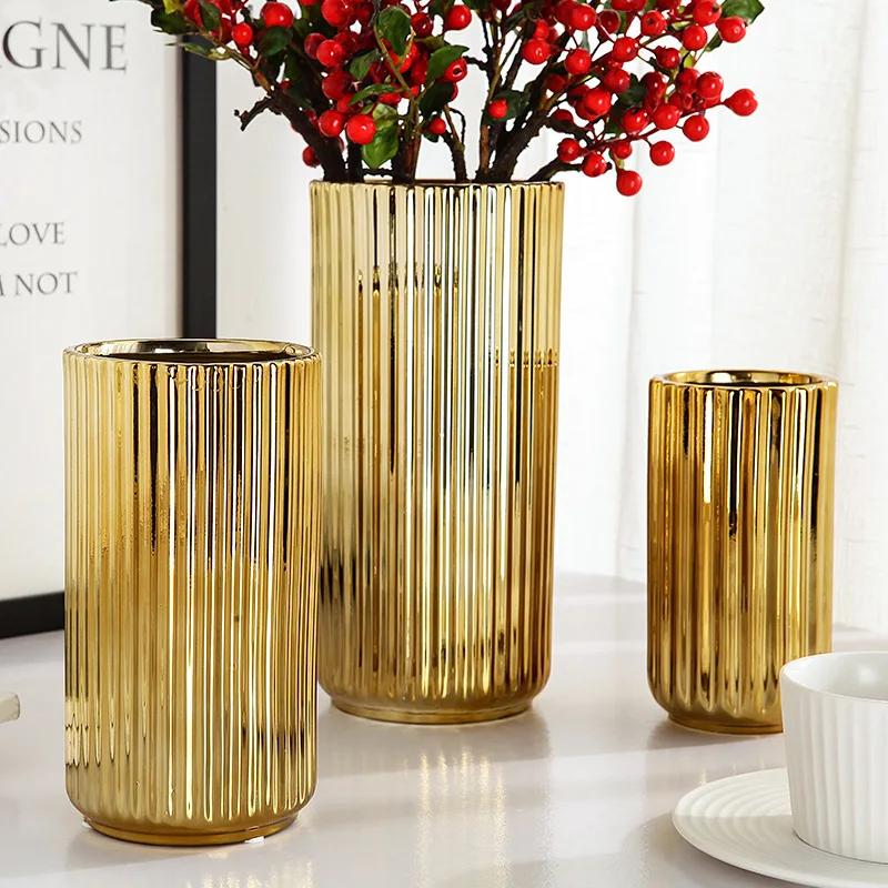 American Striped Golden Vase Flower Arrangement Plant Decoration Electroplating Hydroponic Flower Vase Wedding Home Decoration