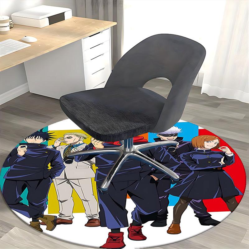 1pc Anime Cartoon Design Round Carpet  Office Chair Mat, NonSlip Rug for Home Decor
