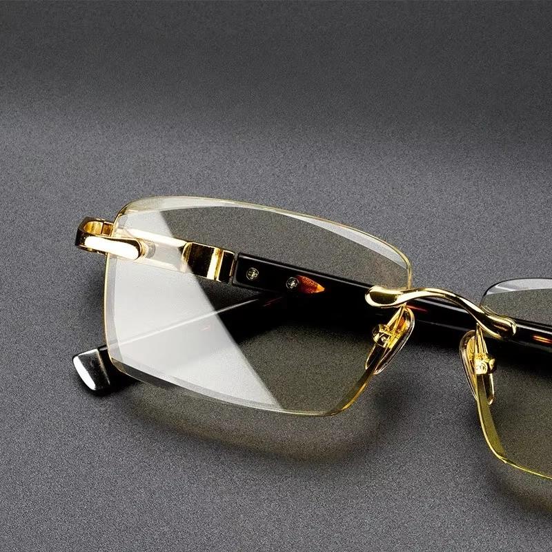 New Men Reading Glasses Rimless Cut Edge Presbyopic Glasses Anti Blue Light Anti Fatigue Plus Glasses Presbyopia Clear Lens